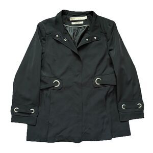 Perry Ellis Womens Trench Coat Black Size L Snap Front Belted